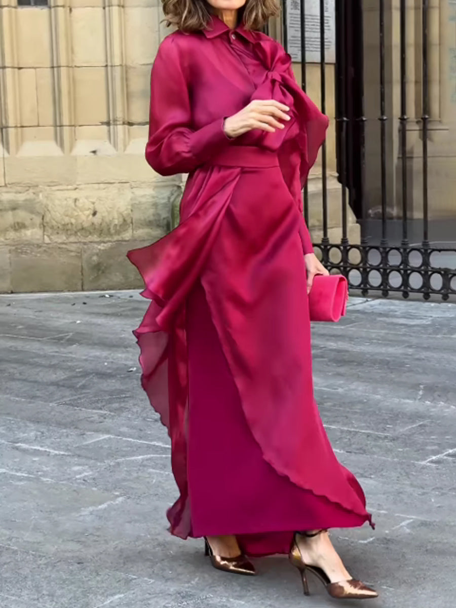 Elegant Puff Sleeve Two Pieces Dress