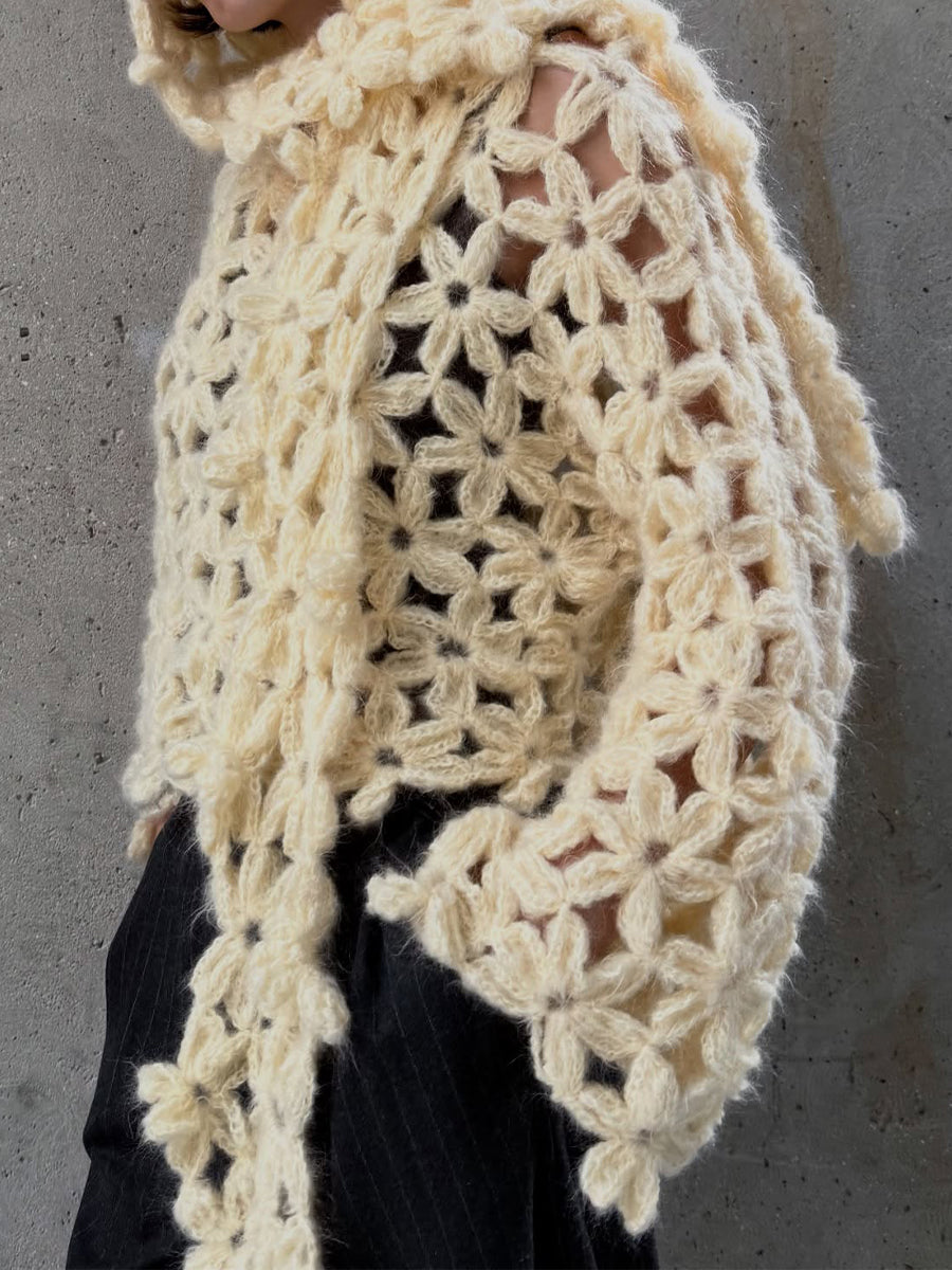 Knitted Crocheted Hooded Flower Sweater