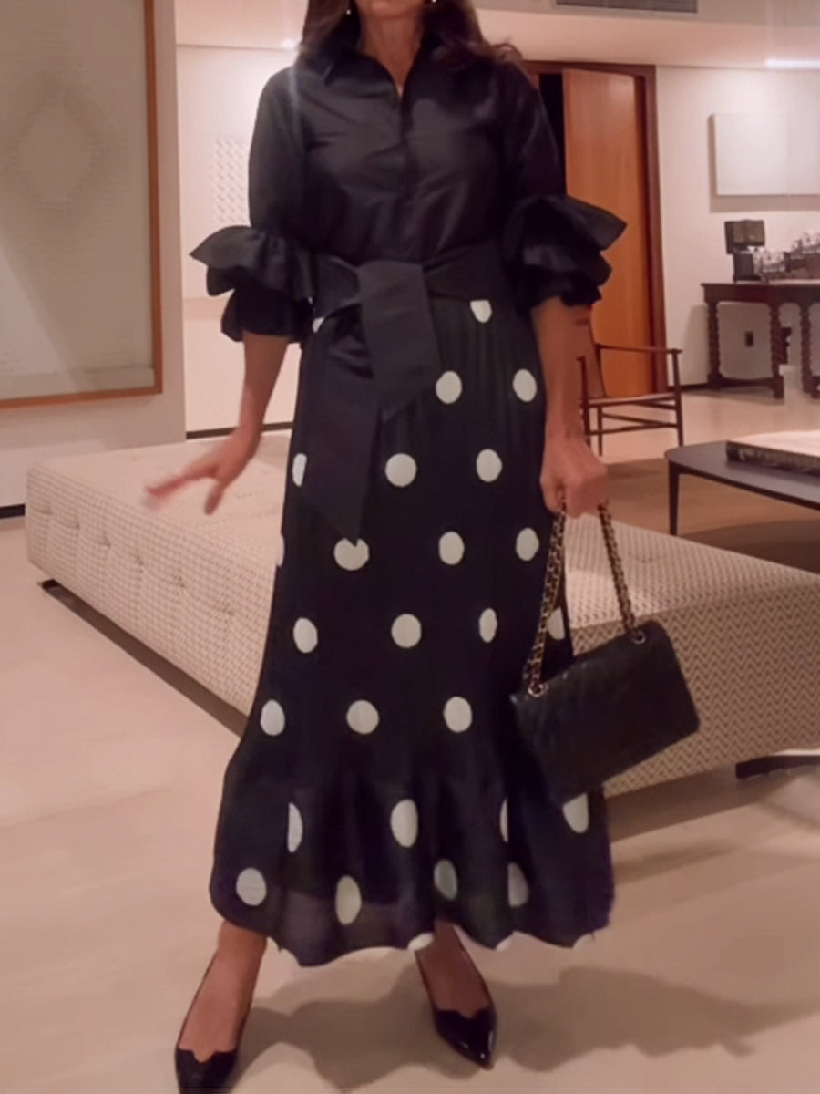 Elegant Polka Dot Flare Sleeve Dress