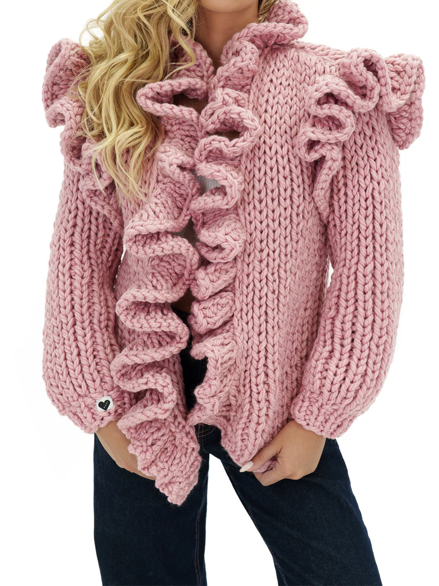 Ruffled Knit Flared Sleeve Cardigan