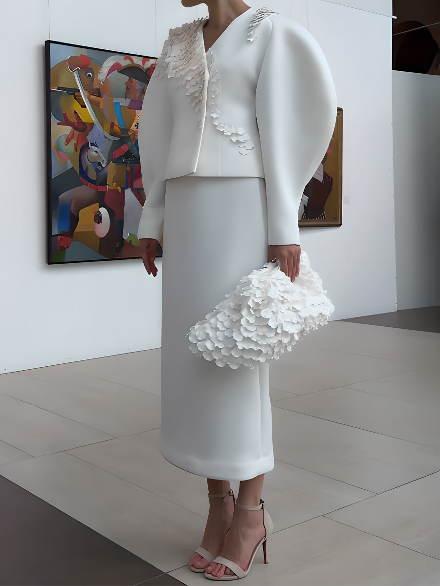 Petal Embellished Jacket & Skirts