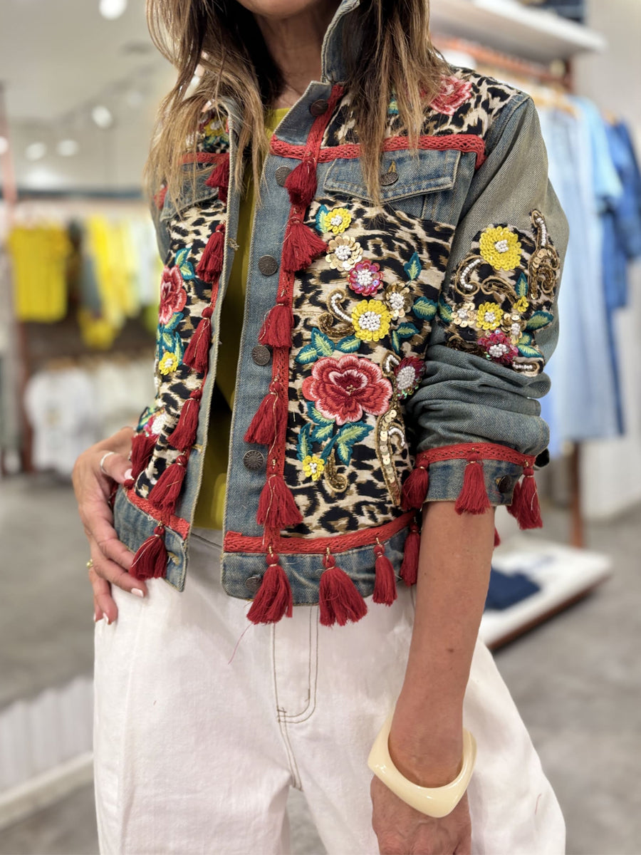 Fringed Embroidered Sequin Denim Jacket