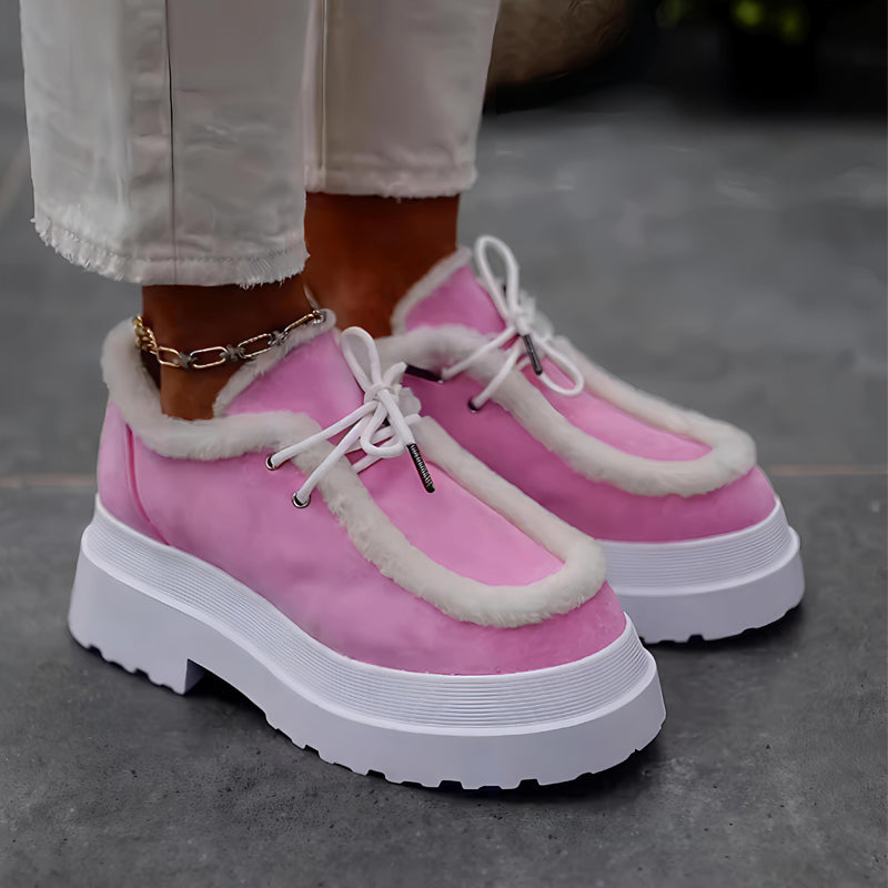 Lace-Up Woolly Platform Shoes