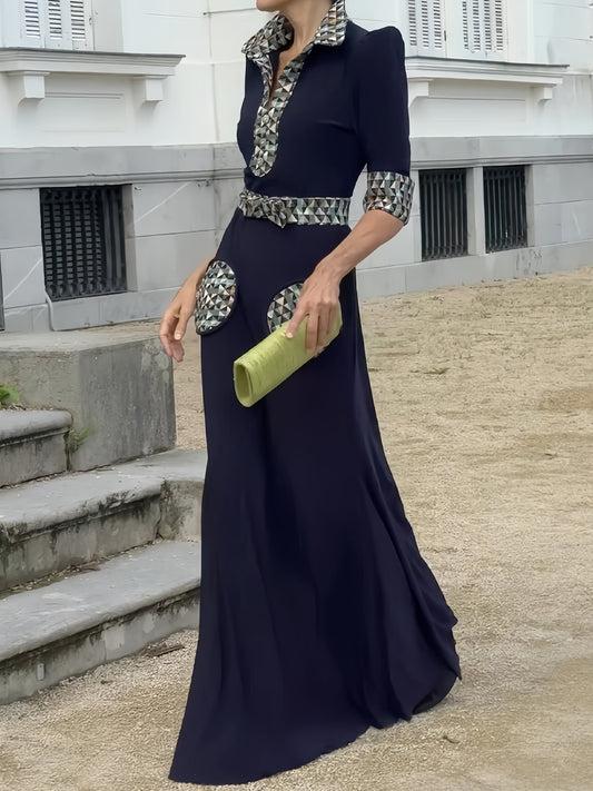 Elegant Printed Patchwork Maxi Dress