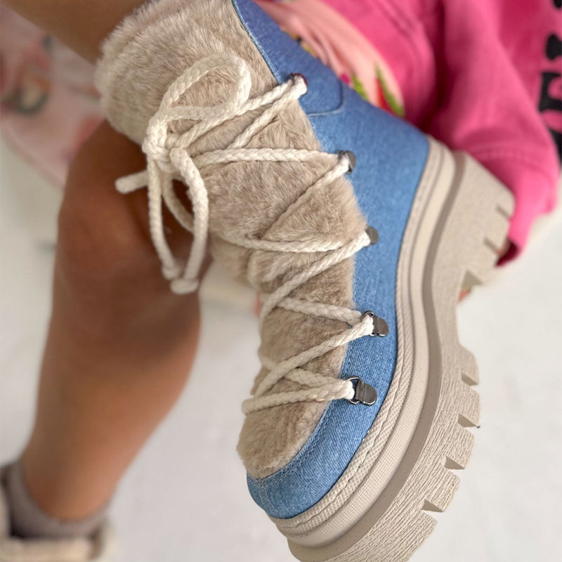 Thick-soled Furry Lace-up Boots