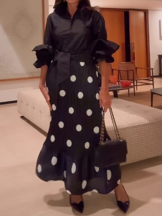 Elegant Polka Dot Flare Sleeve Dress