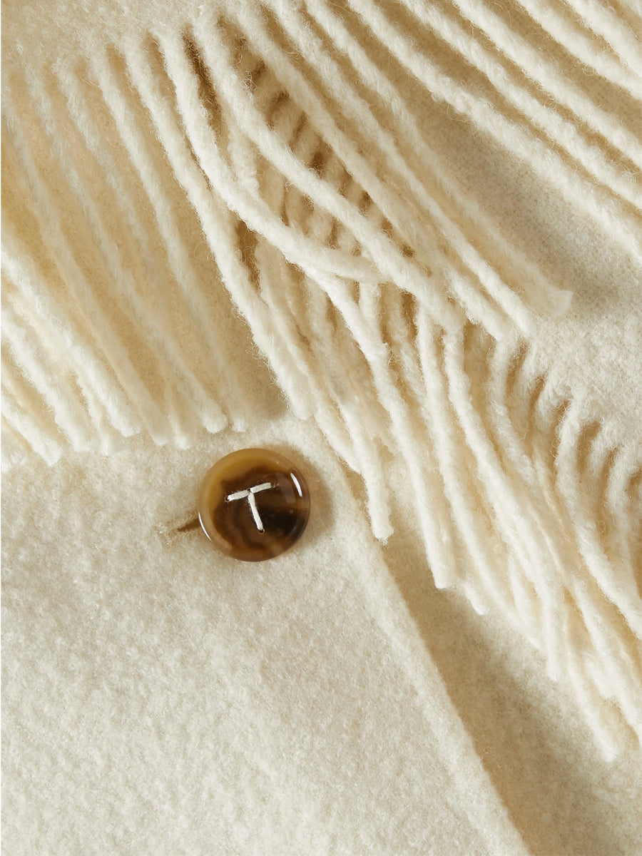 Fringed Trims High Neck Jacket With Attached Scarf