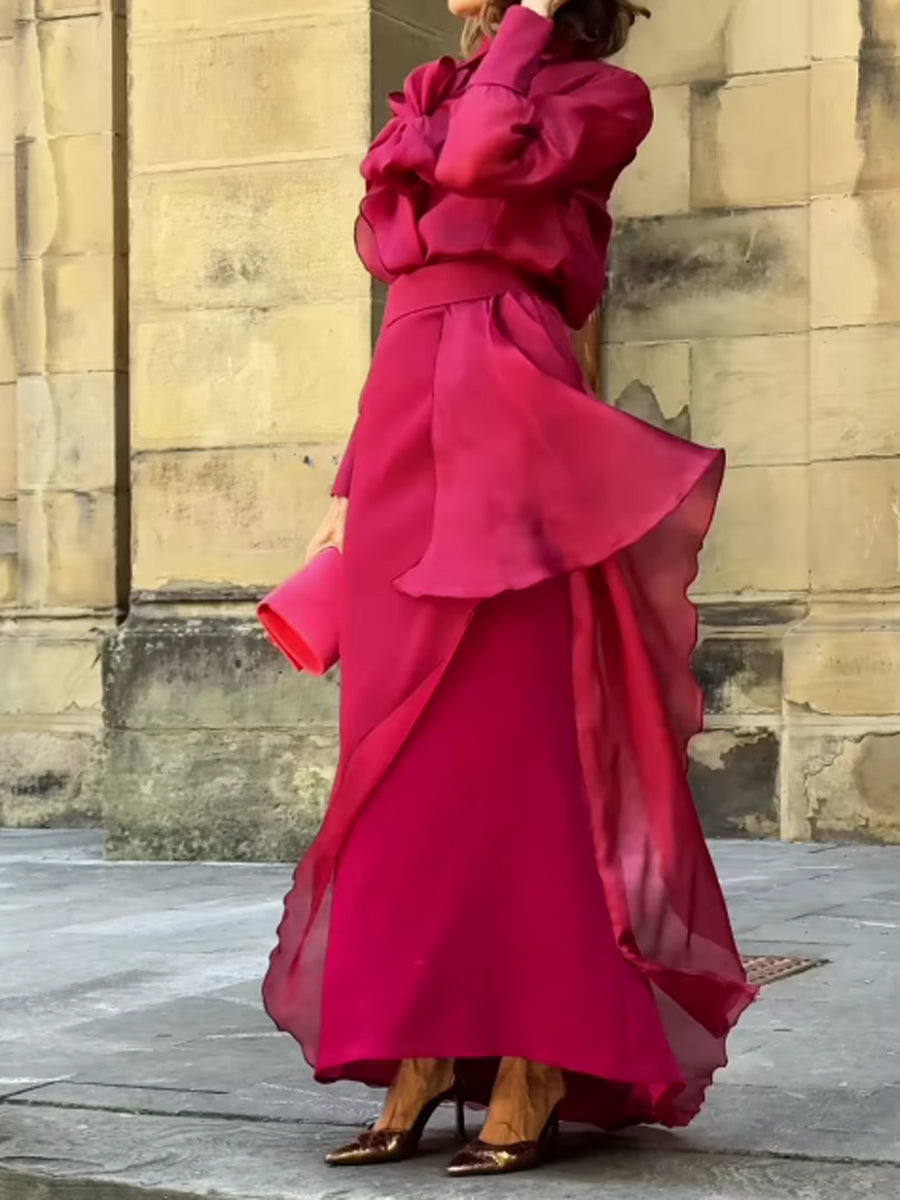 Elegant Puff Sleeve Two Pieces Dress