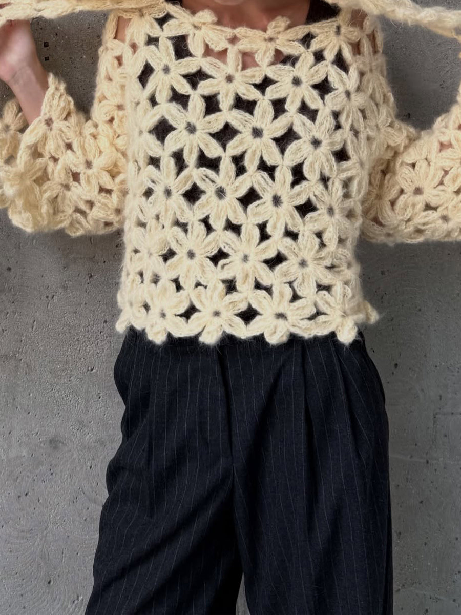 Knitted Crocheted Hooded Flower Sweater