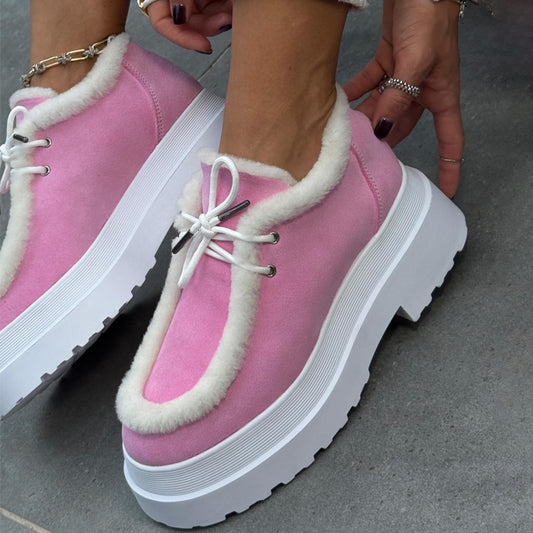 Lace-Up Woolly Platform Shoes