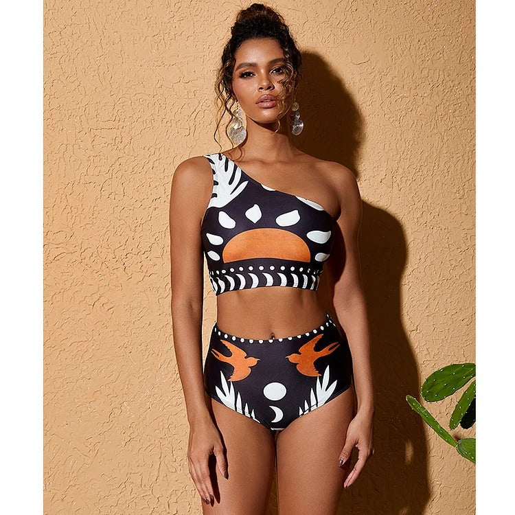 One Shoulder High Waist Bikini Swimsuit and Pants