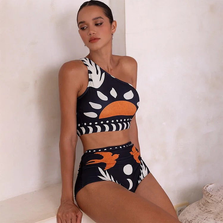 One Shoulder High Waist Bikini Swimsuit and Pants
