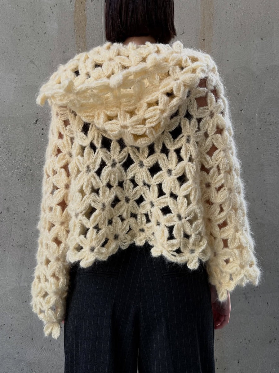 Knitted Crocheted Hooded Flower Sweater