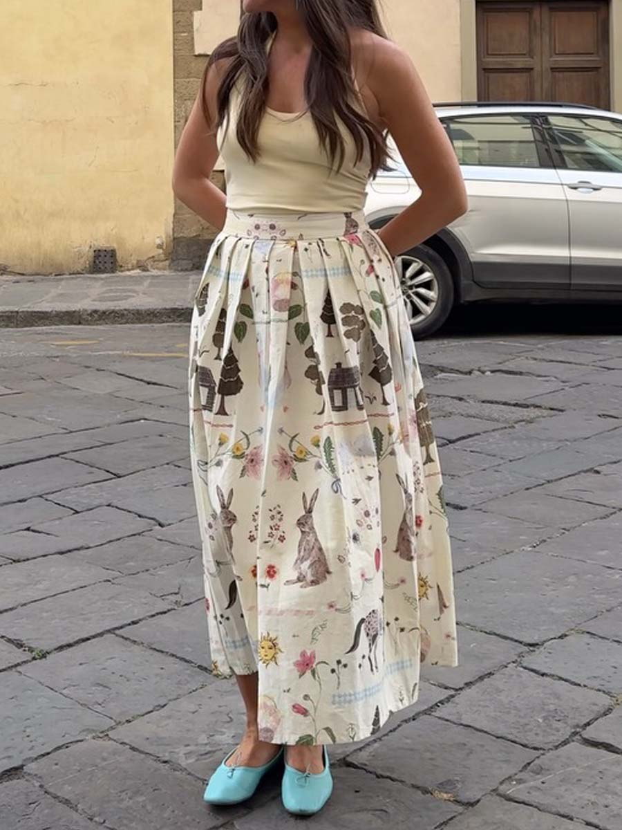Printed Hight Waist Pleated Skirt