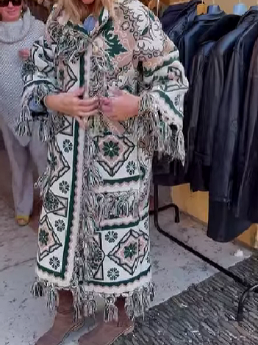 Printed Fringe Coat
