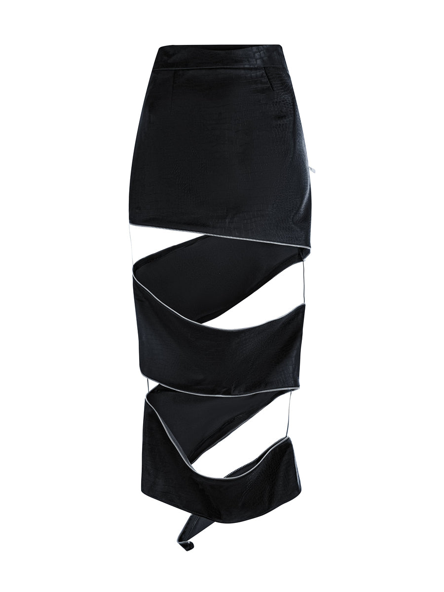Cut-out Adjustable Zippers Pencil Skirt