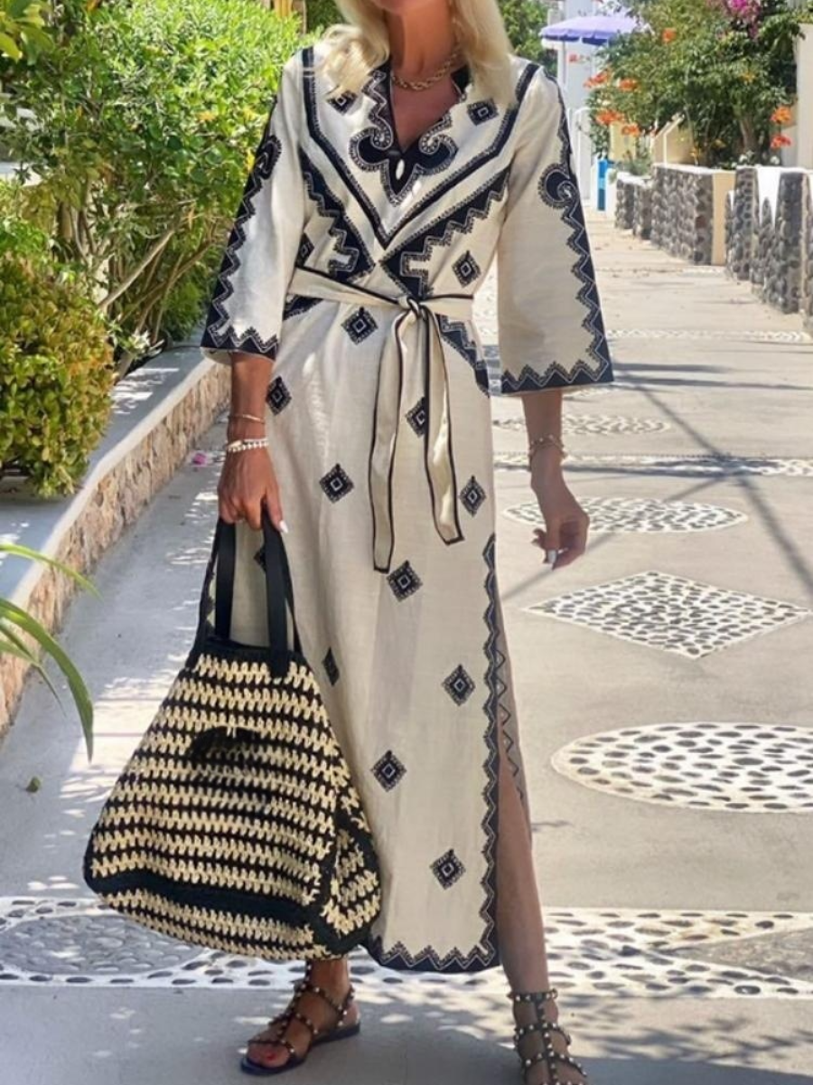 Printed Bohemian Belt Dress