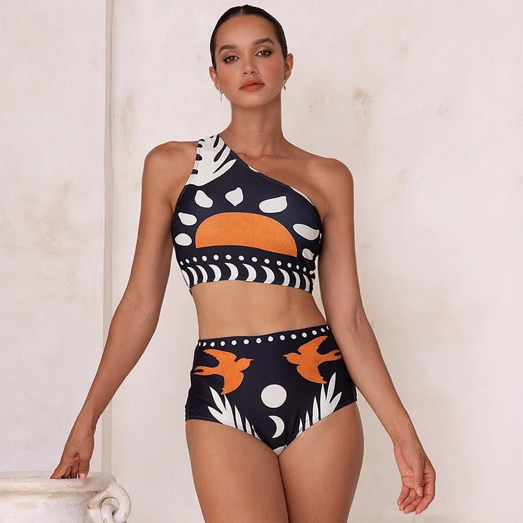 One Shoulder High Waist Bikini Swimsuit and Pants