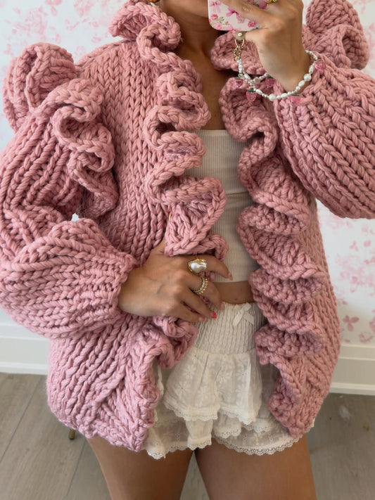 Ruffled Knit Flared Sleeve Cardigan