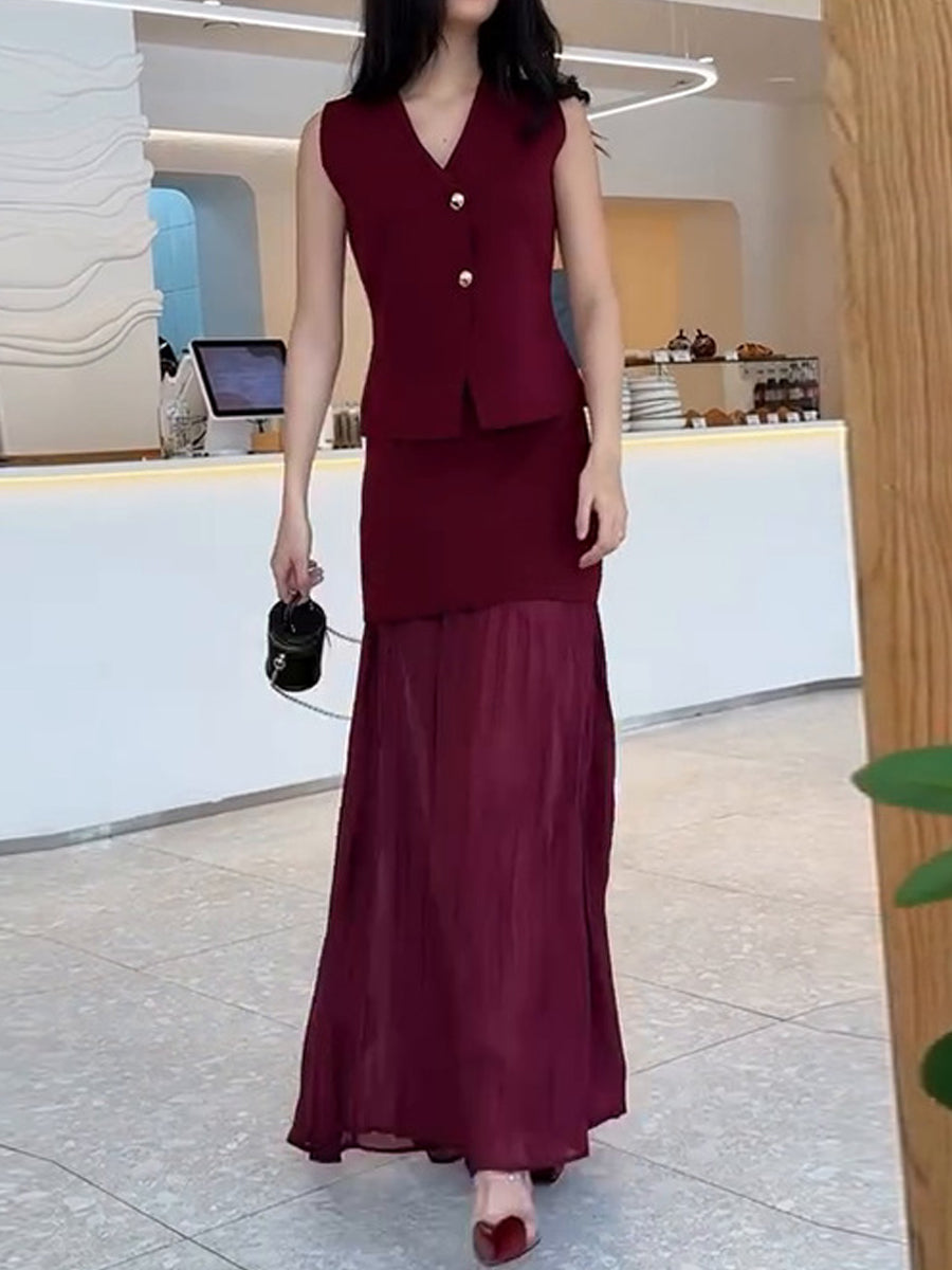 Elegant Mesh Patchwork Two Pieces Dress