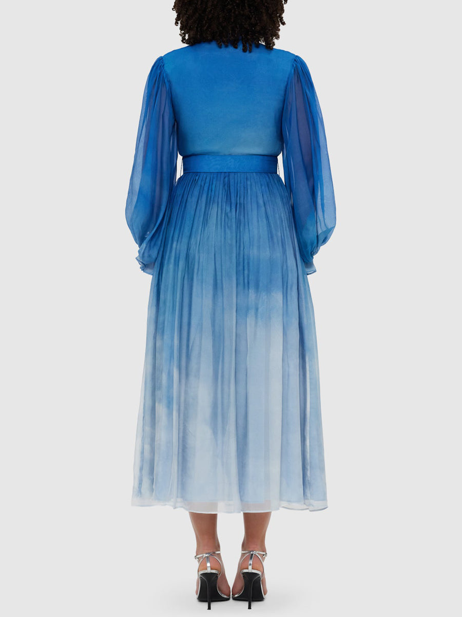 Gradient Print Tie Neck Midi Dress