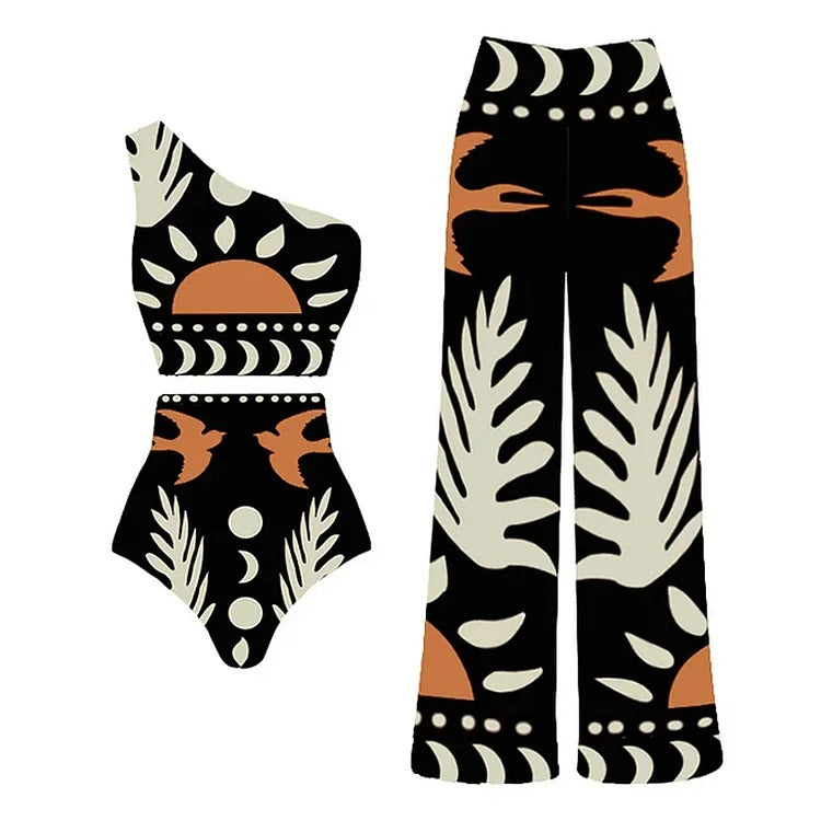 One Shoulder High Waist Bikini Swimsuit and Pants