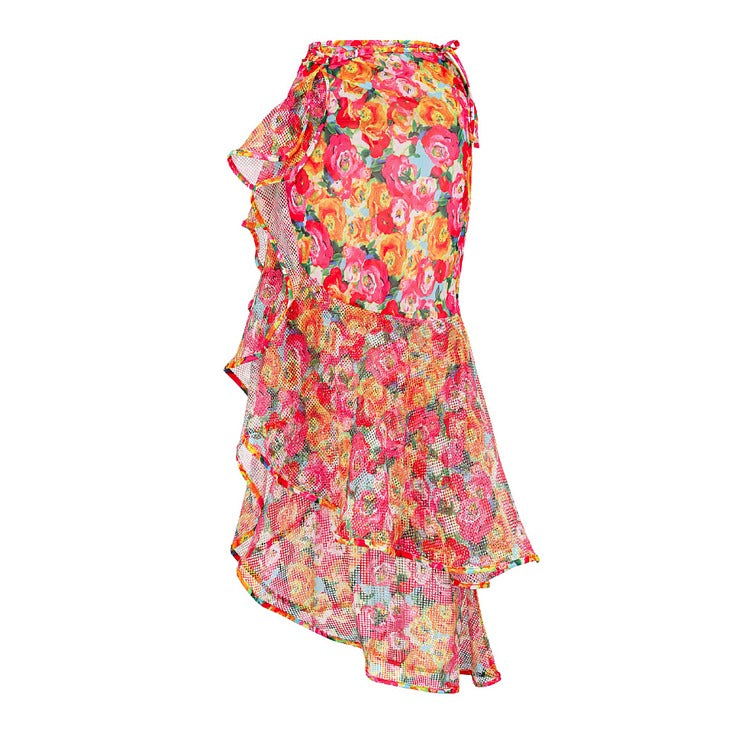 Detachable Double Shoulder Strap With Ruffles One Piece Swimsuit and Sarong