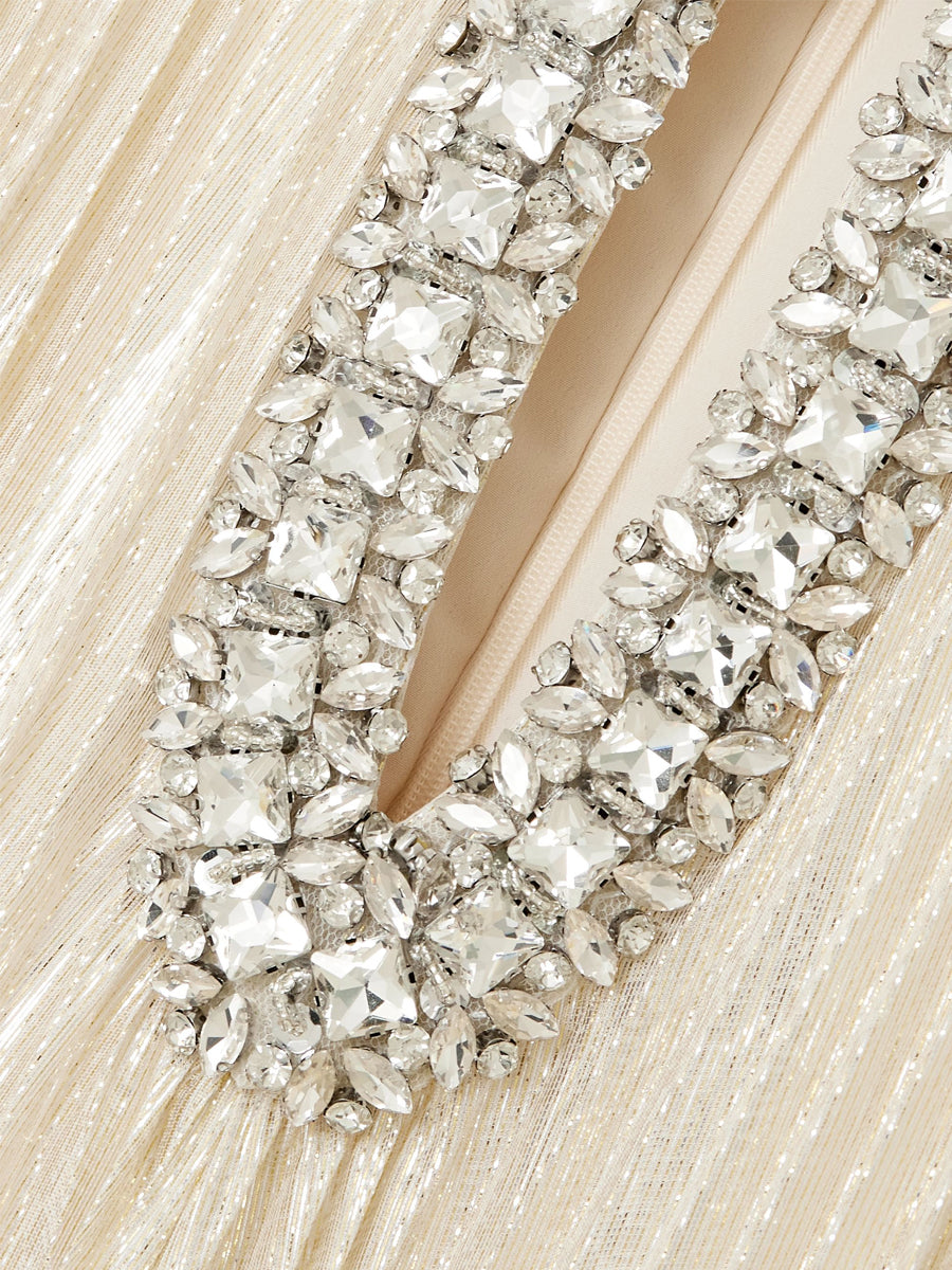 Rhinestone Sparkle Feather-trimmed Party Maxi Dress