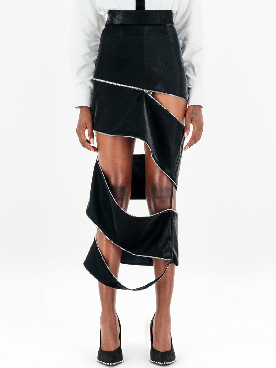 Cut-out Adjustable Zippers Pencil Skirt