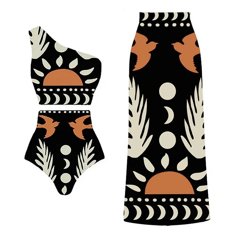 One Shoulder High Waist Bikini Swimsuit and Pants