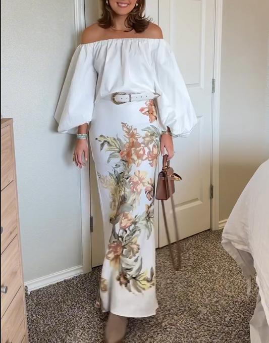 Luxury Floral Off Shoulder Dress