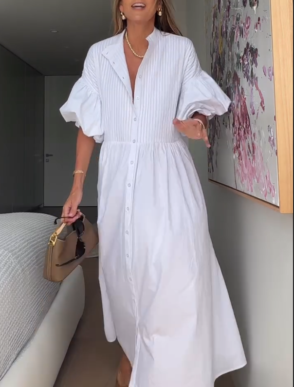 Bubble Sleeve V-neck Dress
