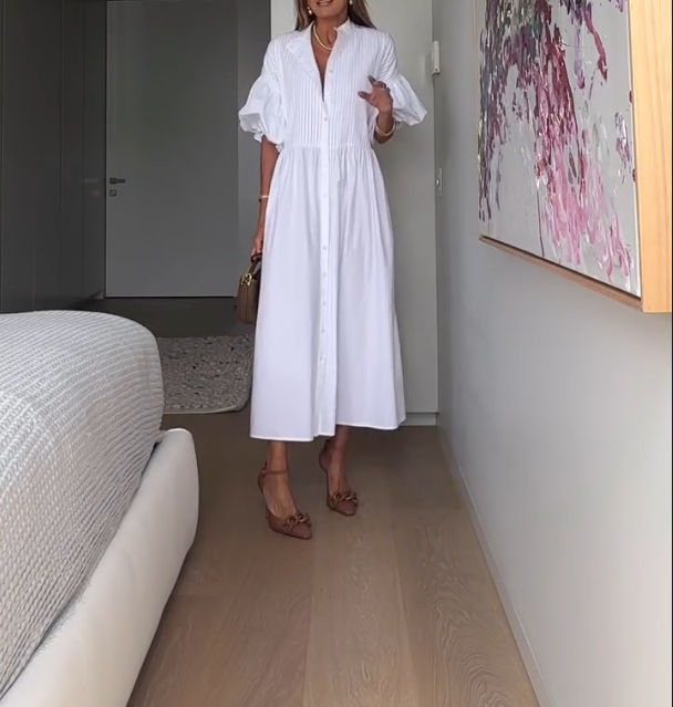 Bubble Sleeve V-neck Dress