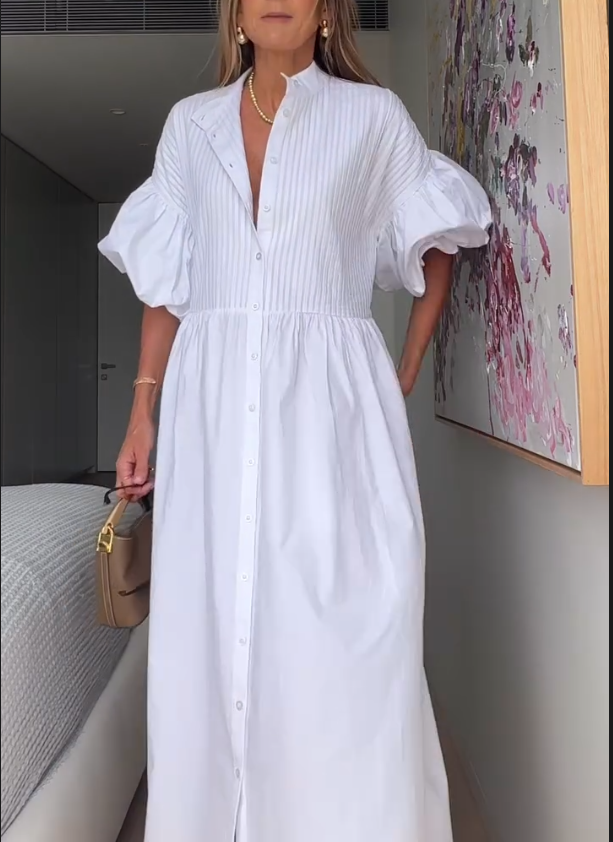 Bubble Sleeve V-neck Dress