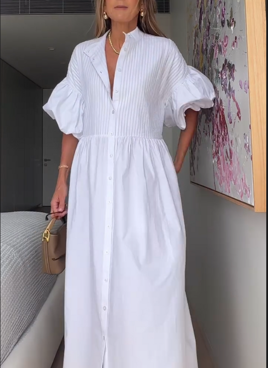 Bubble Sleeve V-neck Dress