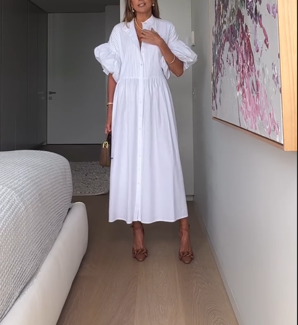 Bubble Sleeve V-neck Dress