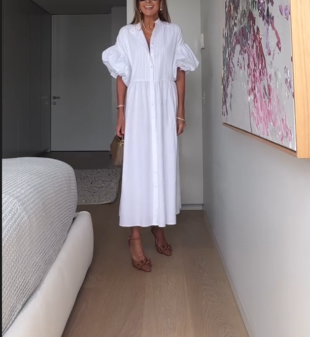 Bubble Sleeve V-neck Dress