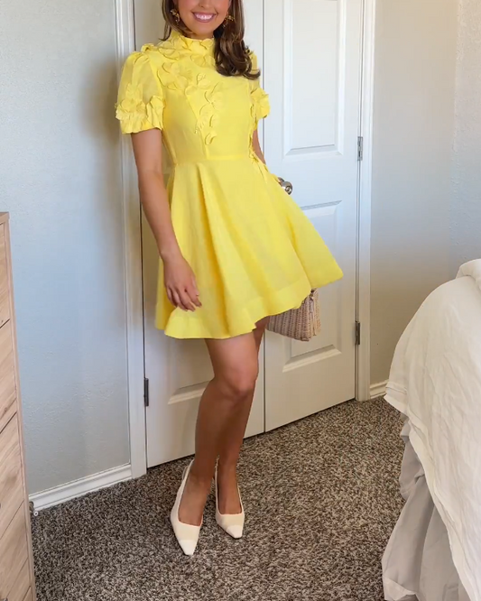 Yellow Petal Embroidered Dress