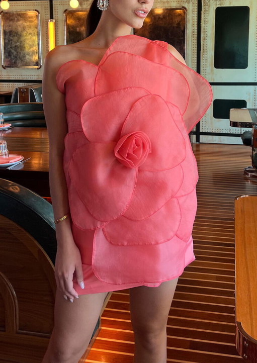 Slanted Shoulder Flower Dress