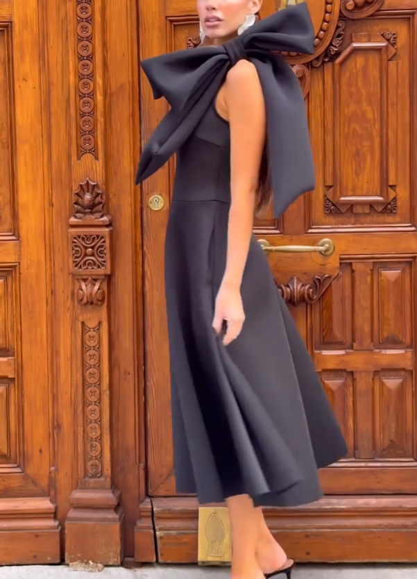 Oblique Shoulder Bow Dress