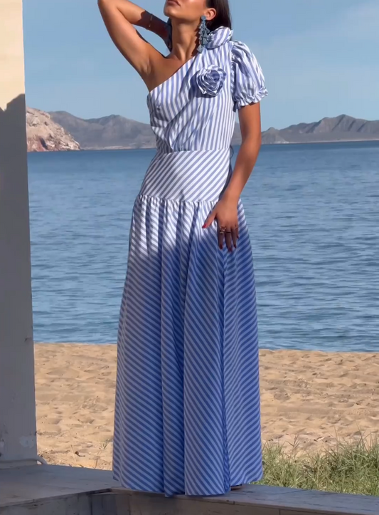 Striped Single Shoulder Dress