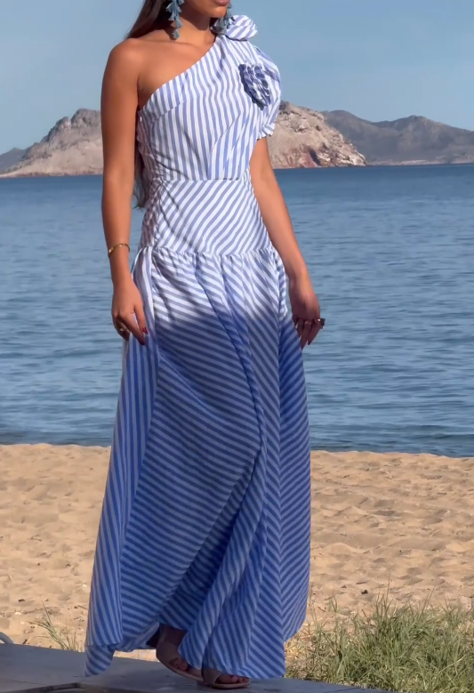 Striped Single Shoulder Dress