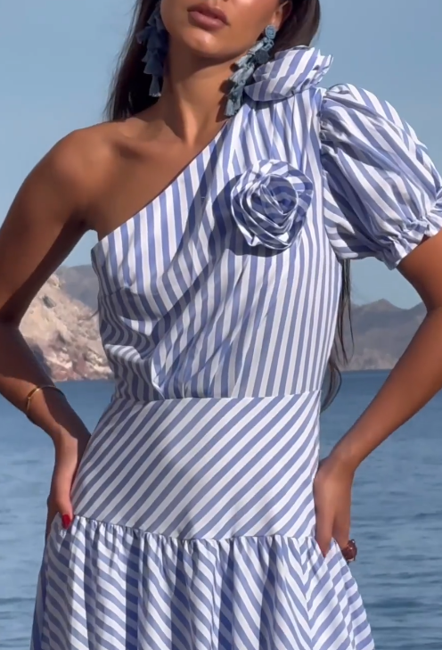 Striped Single Shoulder Dress