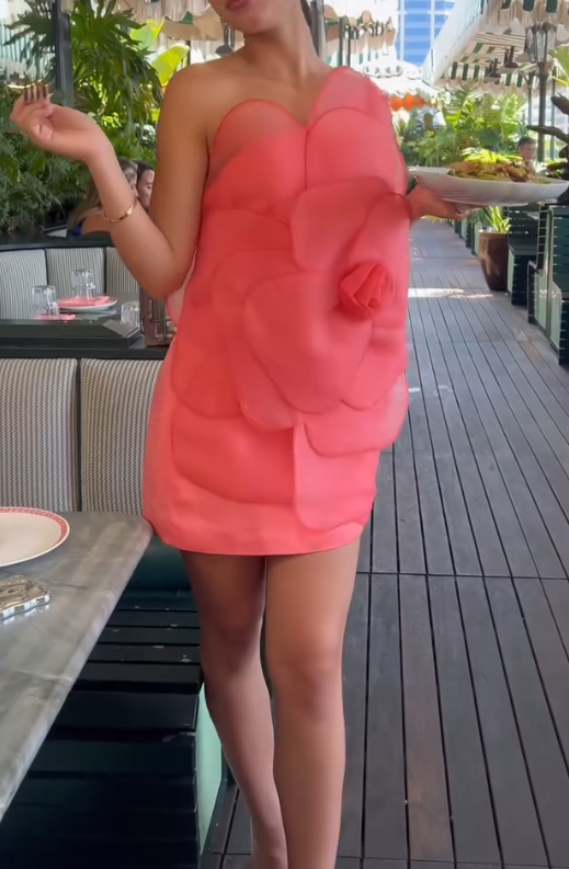 Slanted Shoulder Flower Dress