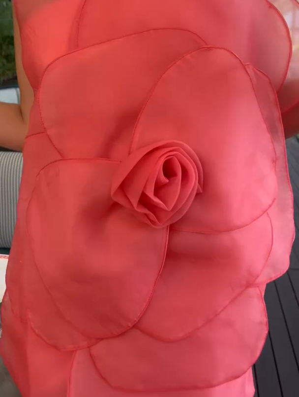 Slanted Shoulder Flower Dress