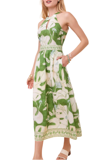 Green Leaf Round Neck Dress