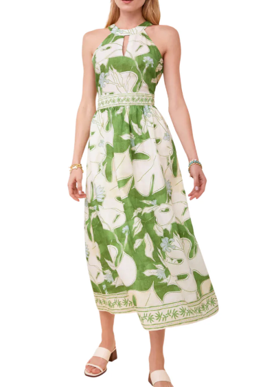 Green Leaf Round Neck Dress