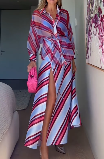 Thin Silk And Satin Line Splicing Dress