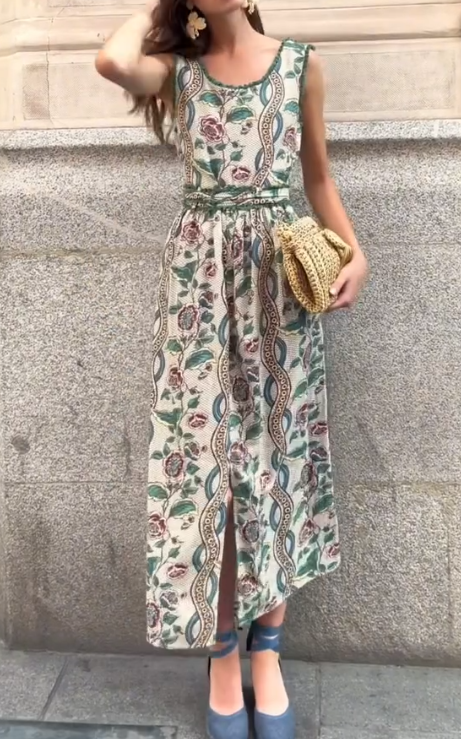 Flower Retro Round Neck Dress