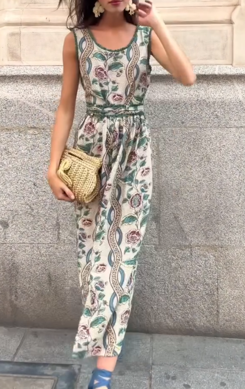 Flower Retro Round Neck Dress